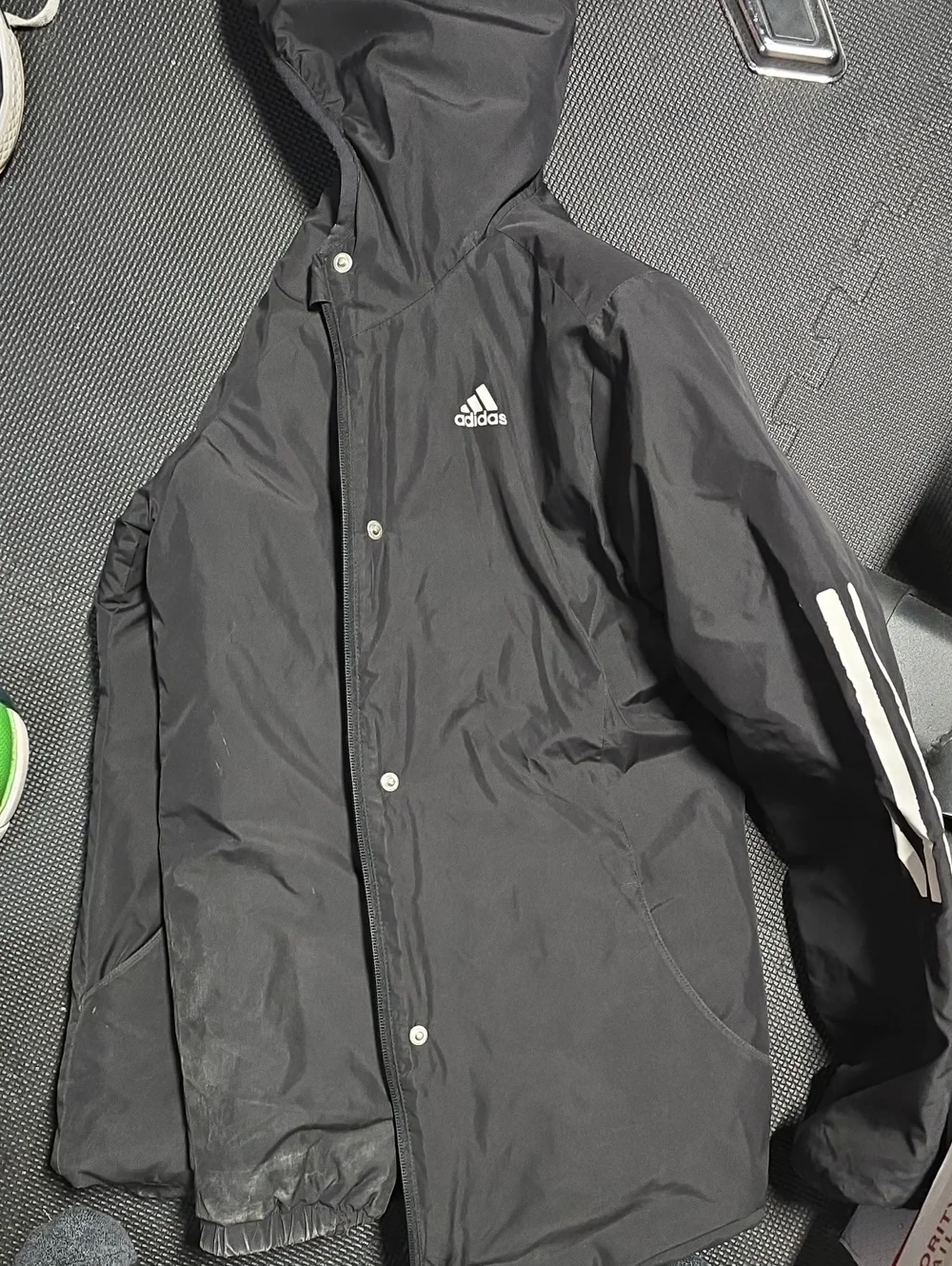 adidas Black Hooded Windbreaker with White Stripe Detail